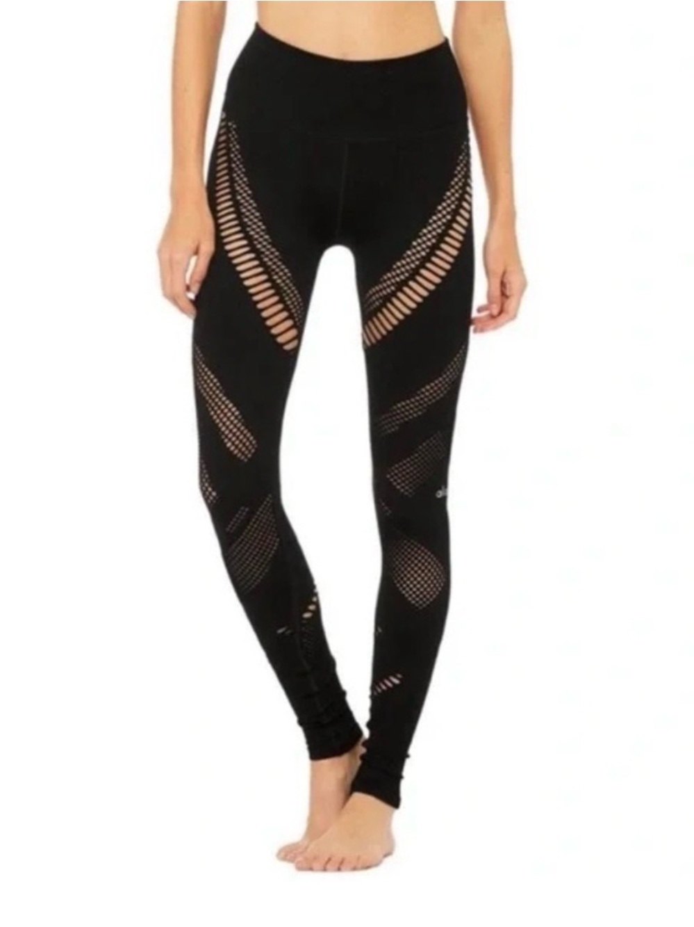 ALO Yoga Black Laser-Cut Mesh Leggings